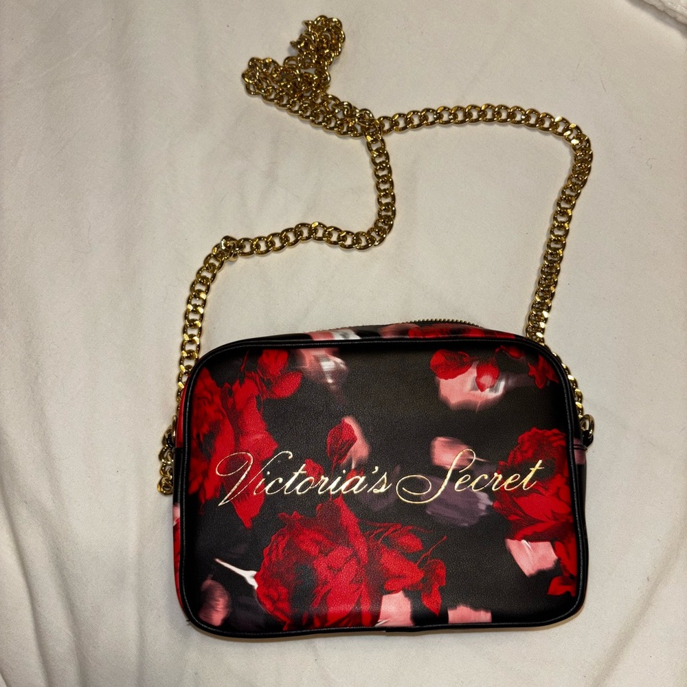 Victoria's Secret Red and Black Crossbody Bag with Gold Chain